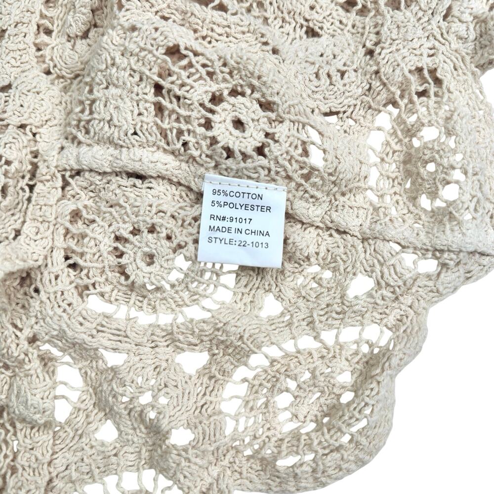 Solitaire | Women | Neutral Beige Crochet Open Knit Boho Scalloped Top | Medium - Picture 11 of 14